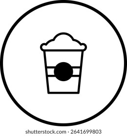A stylized depiction of a takeout coffee cup with foam in a minimalist design