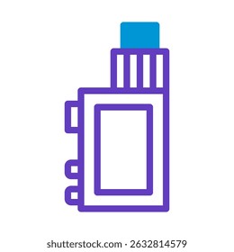 Stylized depiction of a vape device with bold color accents and simple lines
