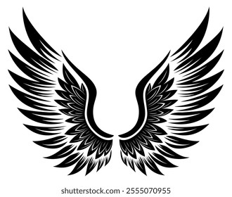 Stylized design of a bird with wings fully extended in monochrome.