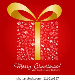 Stylized design Christmas gift box silhouette made of snowflakes