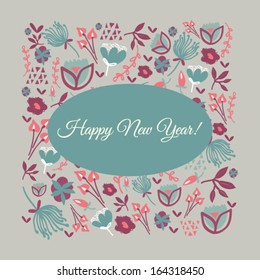 Stylized design Christmas invitation with xmas toys, balls, stars and snowflakes