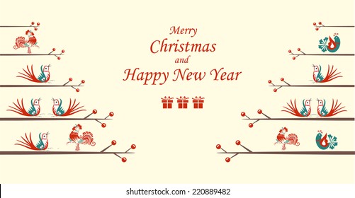 Stylized design Christmas tree with Czech ornaments, vector