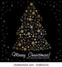 Stylized design Christmas tree silhouette made of snowflakes