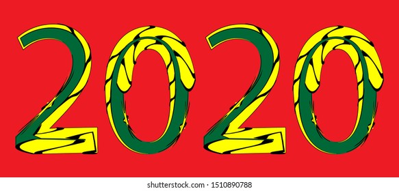 Stylized design of the New Year's symbols 2020, t-shirt graphic design, poster. All elements are located on separate layers. 