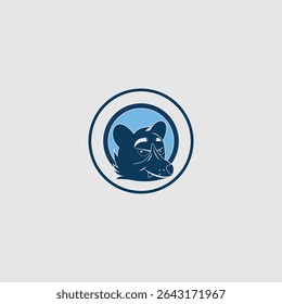 Stylized design of a sleepy bear head in a blue circle, perfect for a logo, mascot, or sticker. The bear's expression is amusing and inviting, suitable for branding related to nature