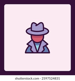Stylized detective or investigator icon with fedora and coat vector image