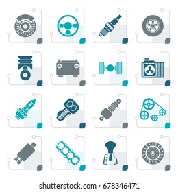 Stylized Different kind of car parts icons - vector icon set