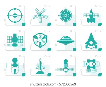 Stylized different kinds of future spacecraft icons - vector icon set