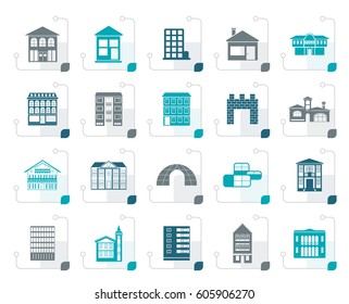 Stylized different kinds of houses and buildings - Vector Illustration