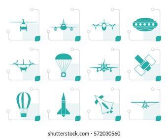 Stylized different types of Aircraft Illustrations and icons - Vector icon set 2