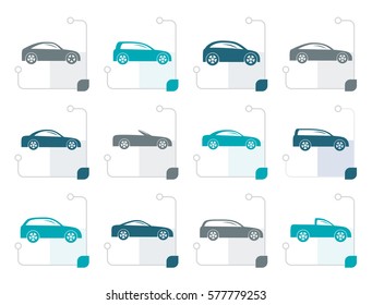 Stylized different types of cars icons - Vector icon set