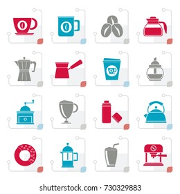 Stylized different types of coffee industry icons- vector icon set