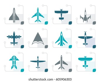 Stylized different types of plane icons - vector icon set