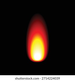 Eine stilisierte digitale Illustration einer einzelnen Flamme auf einfarbigem schwarzem Hintergrund. Die Flamme zeigt einen hellen weißen Kern an der Basis, der sanft in einen lebendigen gelben Mittelteil übergeht und mit einem weichen Rot an der Oberseite und unscharfen Kanten endet. Dieses grafische Element repräsentiert effektiv Konzepte wie Wärme, Energie, Wärme oder Brennen, und seine Einfachheit macht es für die Verwendung als Symbol oder grafisches Gestaltungselement geeignet.