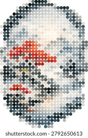 A stylized digital portrait of an elderly bearded man created using a circular halftone dot pattern with prominent red accents over his face for an artistic modern feel