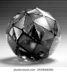 Stylized digital representation of a sorcerer ball with a glitch art effect.