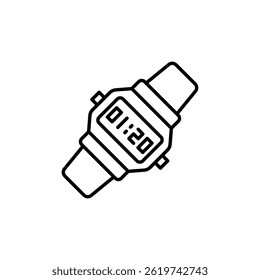 Stylized digital wristwatch illustration in simple monochrome line art