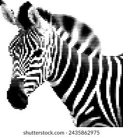 Stylized digital zebra illustration in black and white.