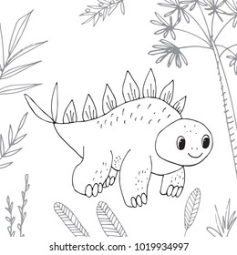 Stylized dinosaur of the middle to late Cretaceous period. Freehand sketch for anti stress coloring book page with doodle elements