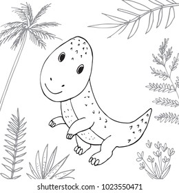 Stylized dinosaur of the middle to late Cretaceous period. Freehand sketch for anti stress coloring book page with doodle elements