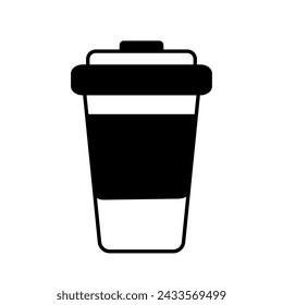 Stylized disposable coffee cup with lid. Design concept for logo, icon, sticker, pointer and other