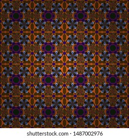 Stylized ditsy flowers in gray, violet and brown colors. Vector seamless pattern with hand drawn small flowers.
