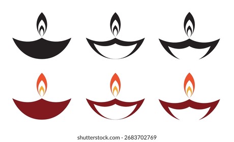 Conjunto de iconos vectoriales estilizados de Diya: diseño plano elegante para Diwali y festivales indios