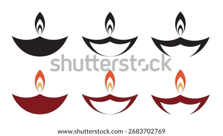 Stylized Diya Vector Icons Set – Elegant Flat Design for Diwali and Indian Festivals