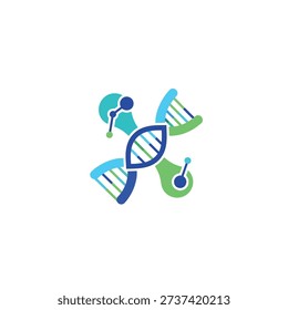 Stylized DNA double helix logo with test tubes