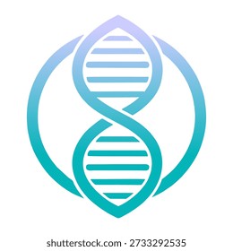 A stylized DNA double helix symbol, rendered with a blue and purple gradient, enclosed within a circular outline. It represents genetics, life, and scientific concepts.