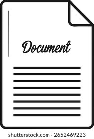 Icono estilizado del documento con el documento escrito a mano de la palabra y las líneas aisladas en fondo transparente	