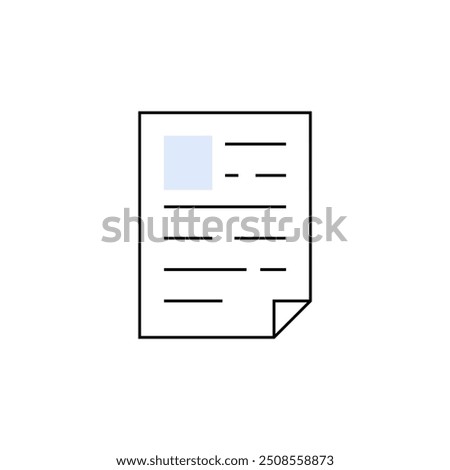 A stylized document with lines of text and an icon in the top left. Suitable for themes like data organization, digital documents, and file management. Blue accent on white background.