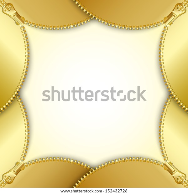 Stylized document template background made of\
four golden unzipped\
zippers