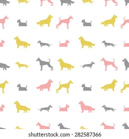 Stylized dog breeds silhouettes  seamless pattern. All objects are conveniently grouped and are easily editable.