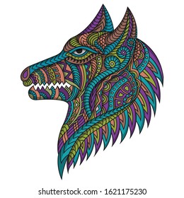 Stylized dog in ethnic vector white background