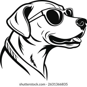 Stylized dog face silhouette wearing cool sunglasses ideal for fun pet icons logos or t-shirt graphics