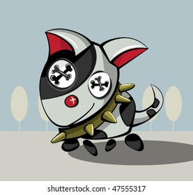 stylized dog out for a walk