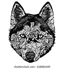 stylized dog portrait In black and white