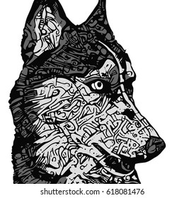 stylized dog portrait In black and white