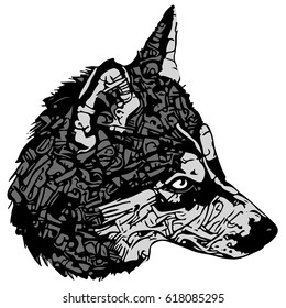 stylized dog portrait In black and white