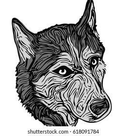 stylized dog portrait In black and white