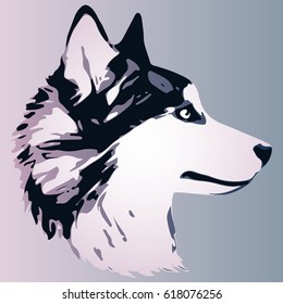 stylized dog portrait in blue and violet