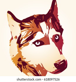 stylized dog portrait in orange and yellow