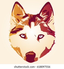 stylized dog portrait in orange and yellow