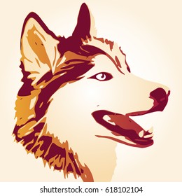stylized dog portrait in orange and yellow