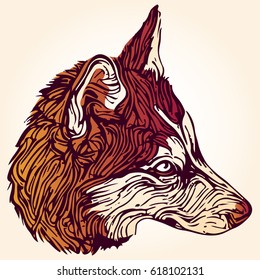 stylized dog portrait in orange and yellow