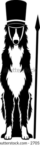 Stylized dog in uniform with tall hat and spear illustration