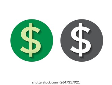 Stylized dollar sign icons in contrasting green and gray circles with shadows highlighting financial themes and concepts