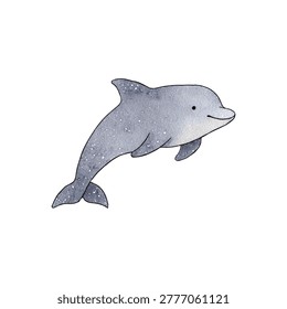 A stylized dolphin illustration with gentle shading and graceful stance