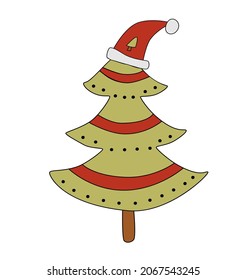Estilizado árbol de Navidad de doodle. Ilustración vectorial sobre fondo blanco.